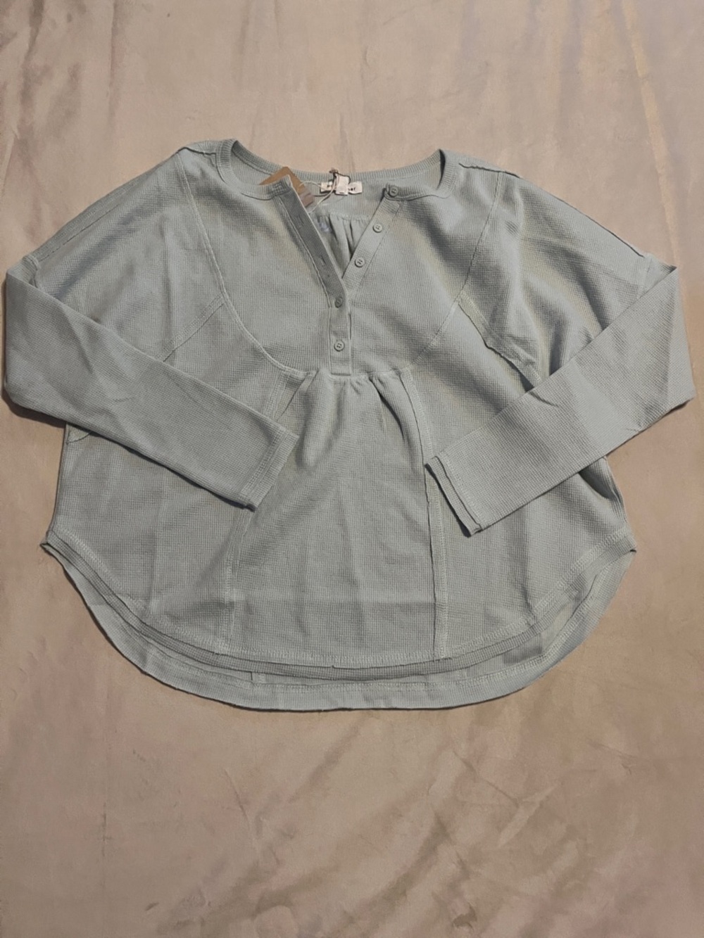 Blu Pepper Waffle-Knit Henley Long Sleeve Top - Light Blue